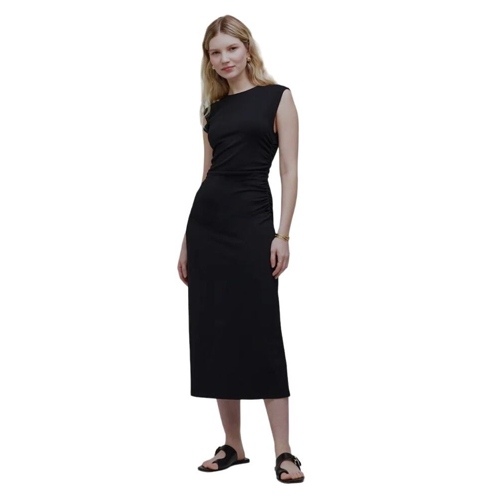 MADEWELL Women Gathered Knit Midi Dress Size S NWT Sleeveless Black Summer Work